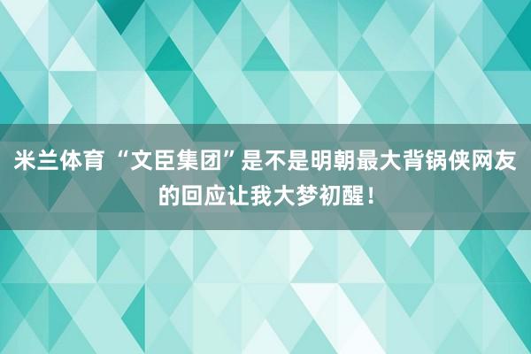 米兰体育 “文臣集团”是不是明朝最大背锅侠网友的回应让我大梦初醒！