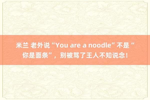 米兰 老外说“You are a noodle”不是“你是面条”，别被骂了王人不知说念！