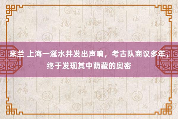 米兰 上海一涎水井发出声响，考古队商议多年，终于发现其中荫藏的奥密